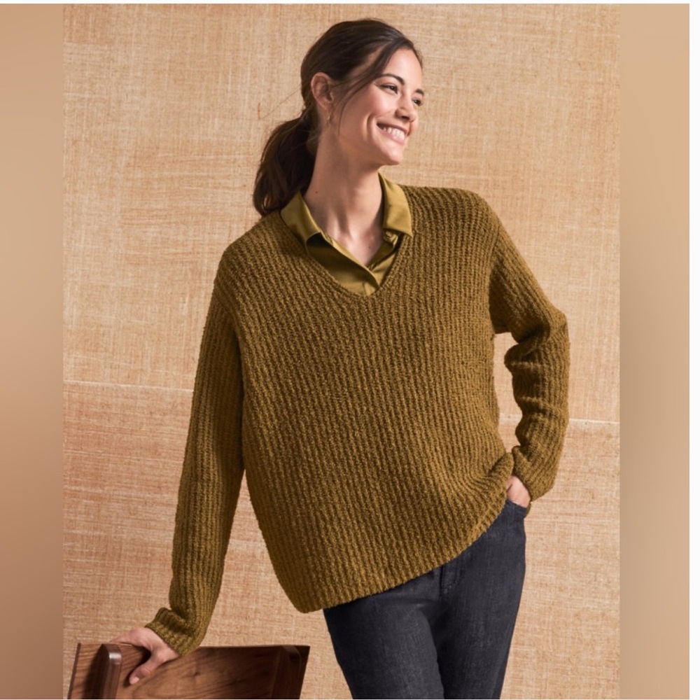 NWT EILEEN FISHER Organic-Cotton Fluff V-Neck Sweater